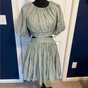 Women’s Sage Green Dressy Mini Dress with Cut Out Sides Perfect for Brunch